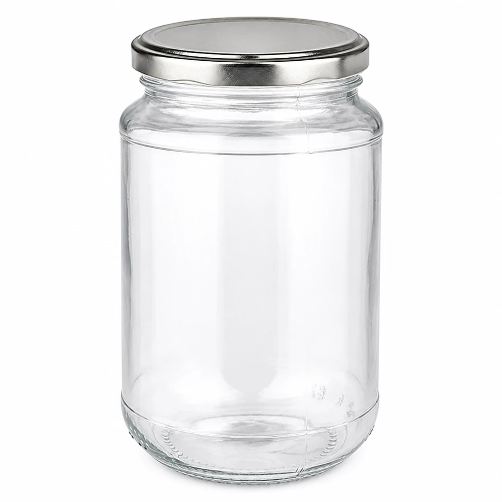 Transparentes 320ml Rundglas UniTwist mit silbernem BasicSeal Deckel für Küche und Vorratshaltung