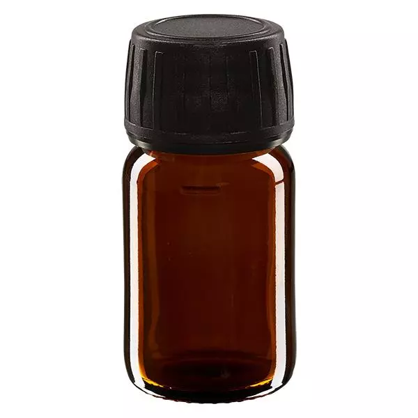 30ml Medizinflasche braun, Verschluss schwarz mit Originalitätsring ApoGlas