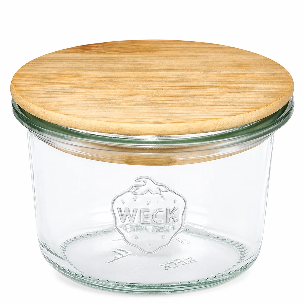 80ml Sturzglas WECK RR60 mit Holzdeckel WECK Sturzglas 80ml RR60 mit Bambusdeckel aus Holz für Aufbewahrung und Einmachen