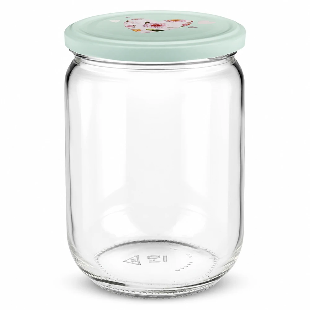 555ml Rundglas + BasicSeal Deckel Herz mint UNiTWIST Glasdose 555ml zylindrisch mit mintgrünem Metalldeckel Herz-Blumen-Design UNiTWIST