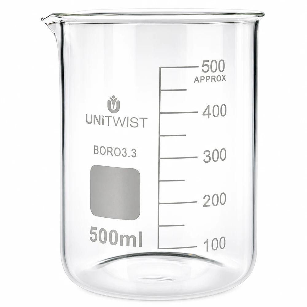 Laborglas 500ml Becherglas niedrige Form Borosilikat mit Ausgießer und Graduierung