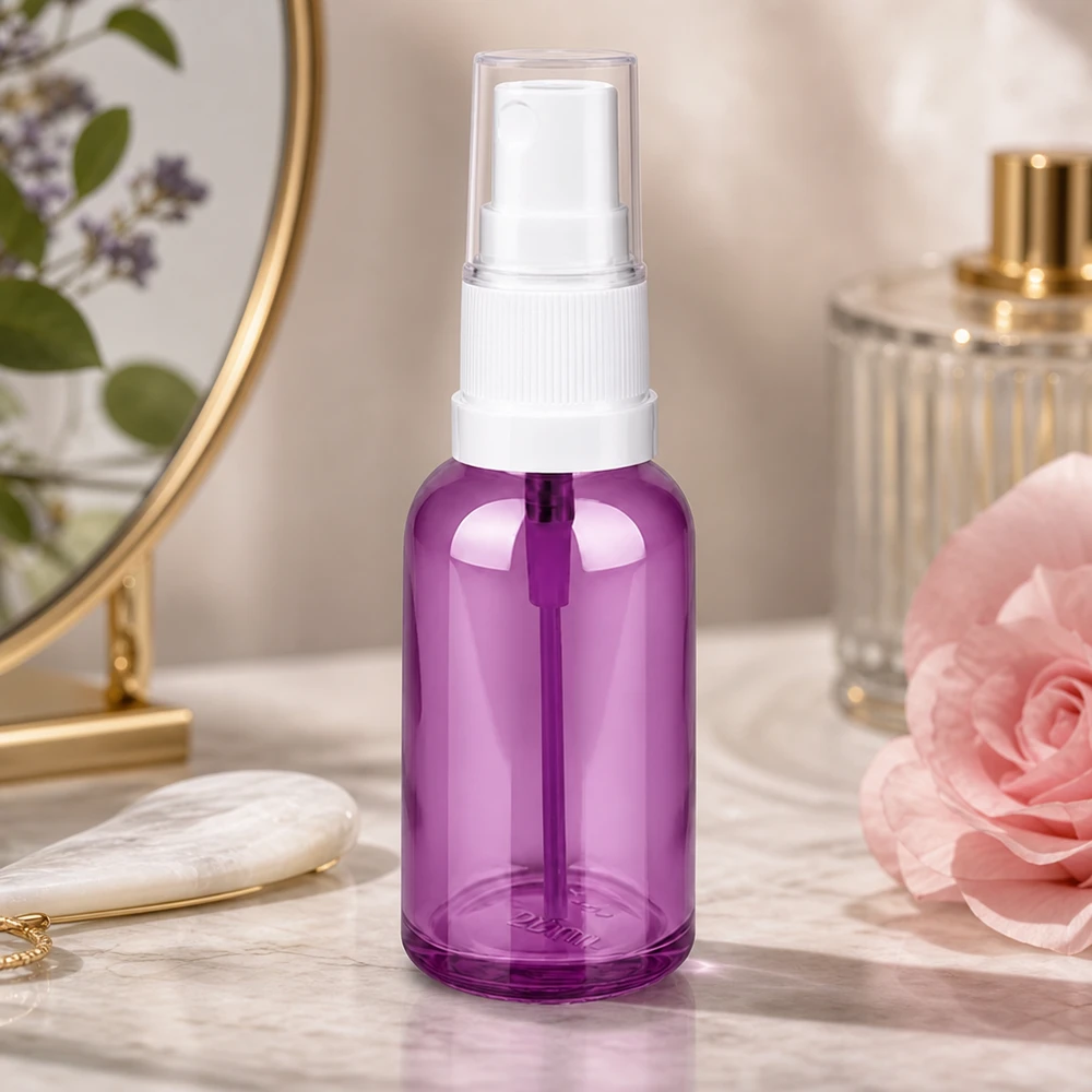 Hochwertige 30ml Sprayflasche transparent lila mit präzisem Sprühsystem für Beauty