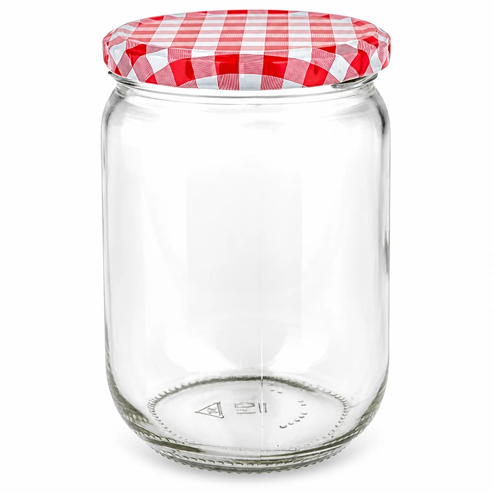 555ml Rundglas + BasicSeal Deckel rot/weiß UNiTWIST 555ml Glaskonservenglas mit dekorativem Landhausmuster Deckel rot-weiß ideal zum Einmachen