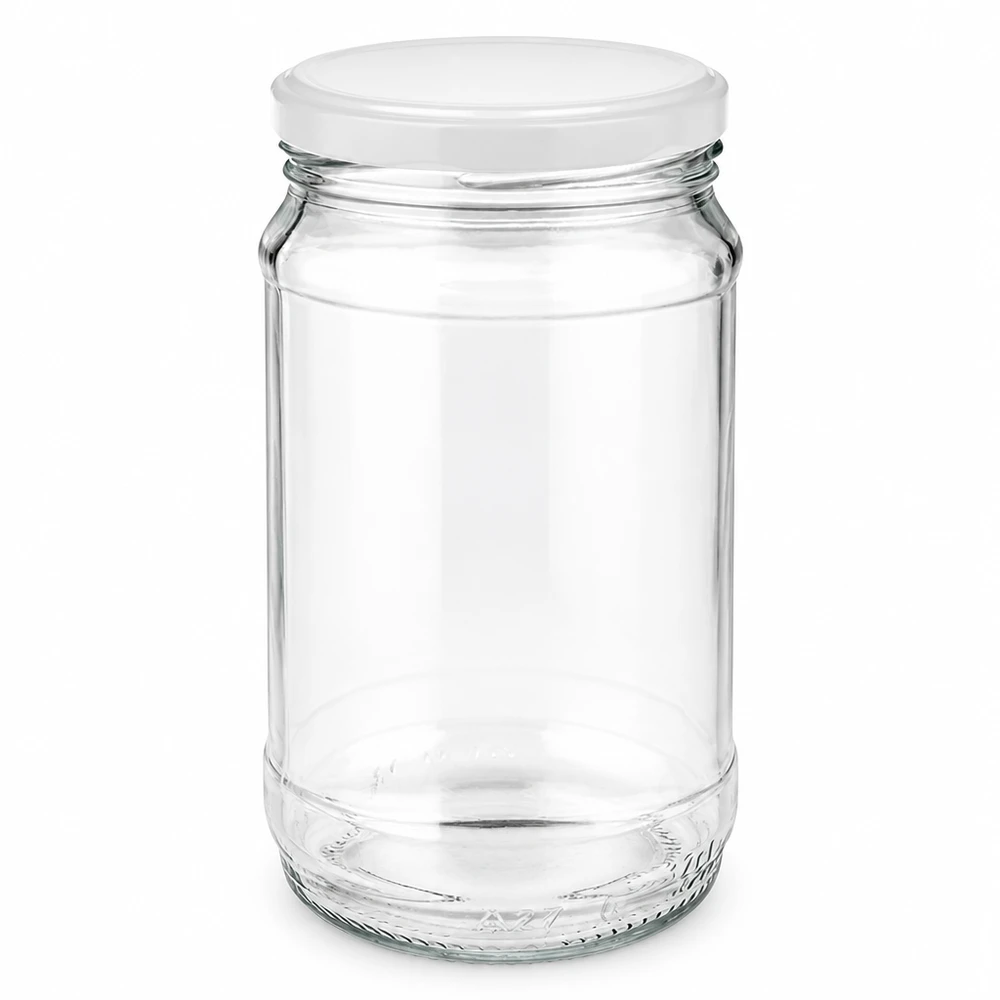 Transparentes Glasgefäß 370ml mit weißem BasicSeal Deckel UNiTWIST runde Form lebensmittelecht