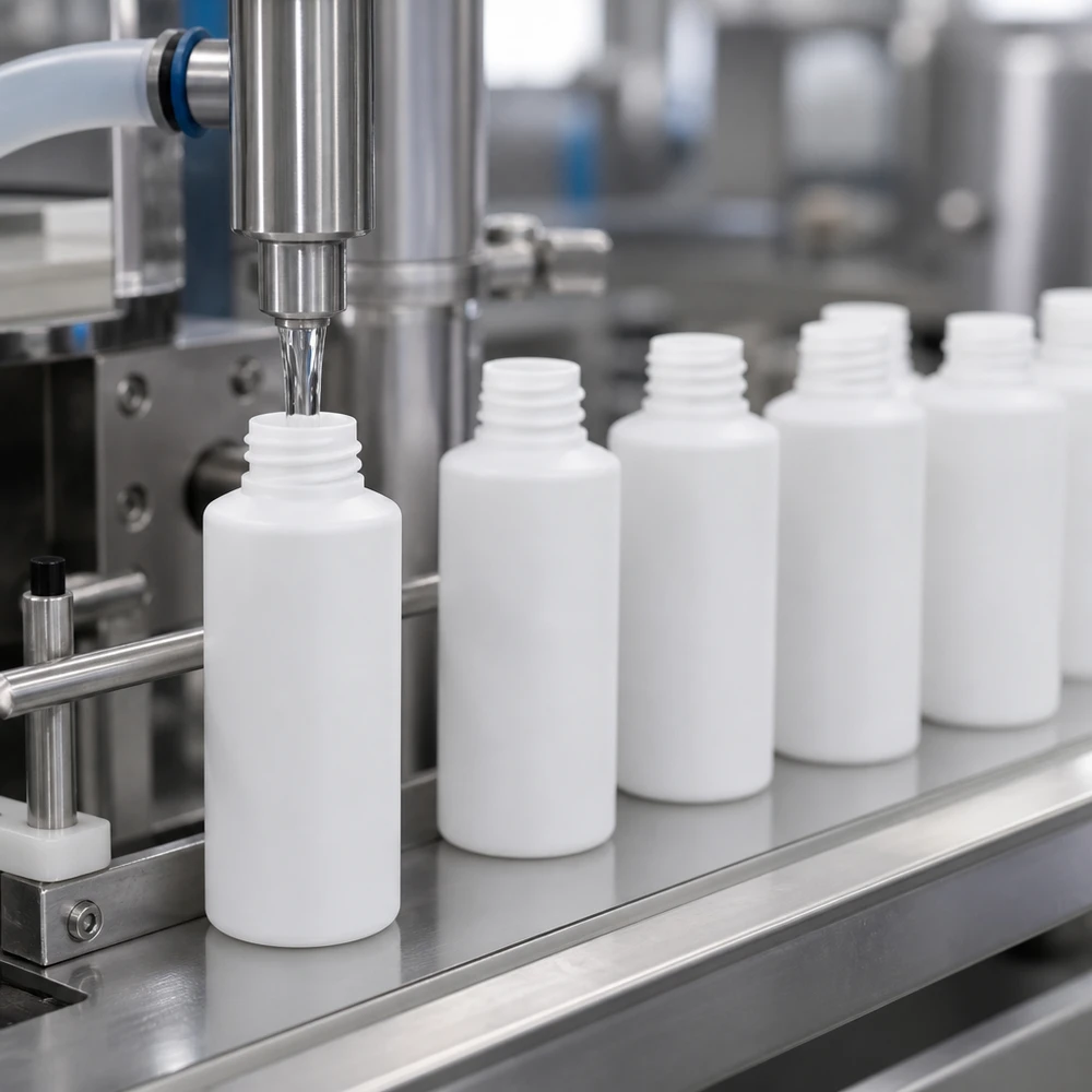 Qualitätskontrolle weißer HDPE Apothekenflaschen 30ml bei automatisierter Befüllung