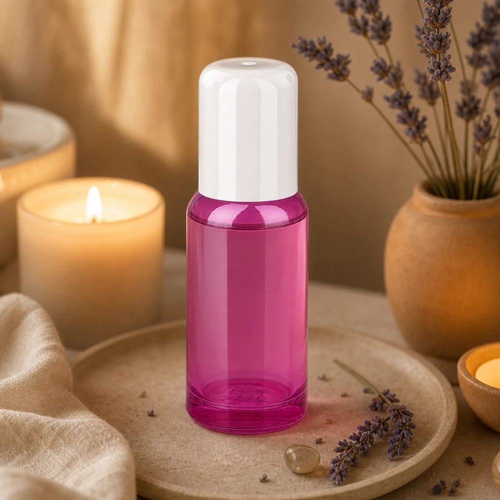 20ml Roll-On Behälter aus durchsichtigem lila Glas mit weissem Deckel für Aromatherapie