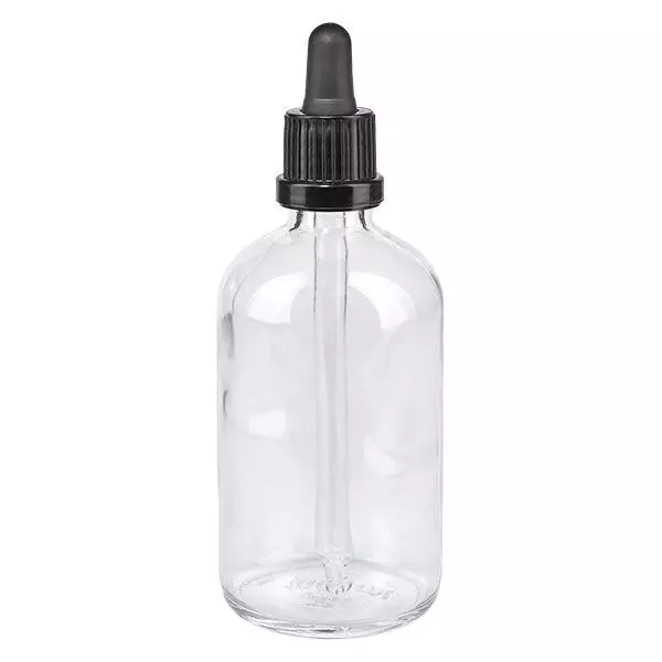 Apothekenflasche klar 100ml Pipette schwarz Originalitätsverschluss