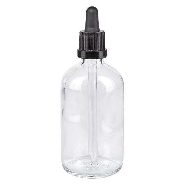 Apothekenflasche klar 100ml Pipette schwarz Originalitätsverschluss