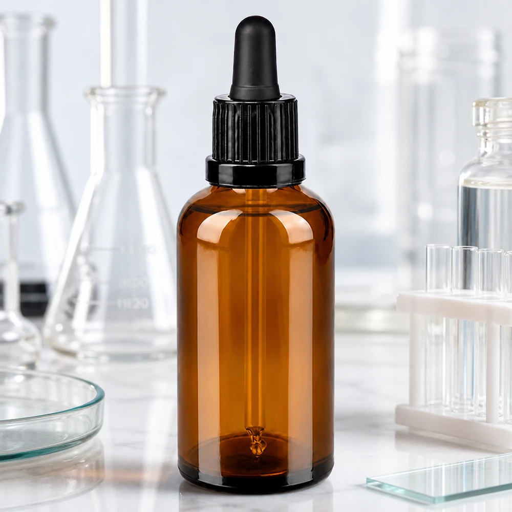 50ml Pipettenflasche schwarz Originalitätsverschluss BrownLine UT18/50 Kleine Glasflasche 50ml braun mit Tropfer OV BrownLine UT18/50 für DIY Kosmetik