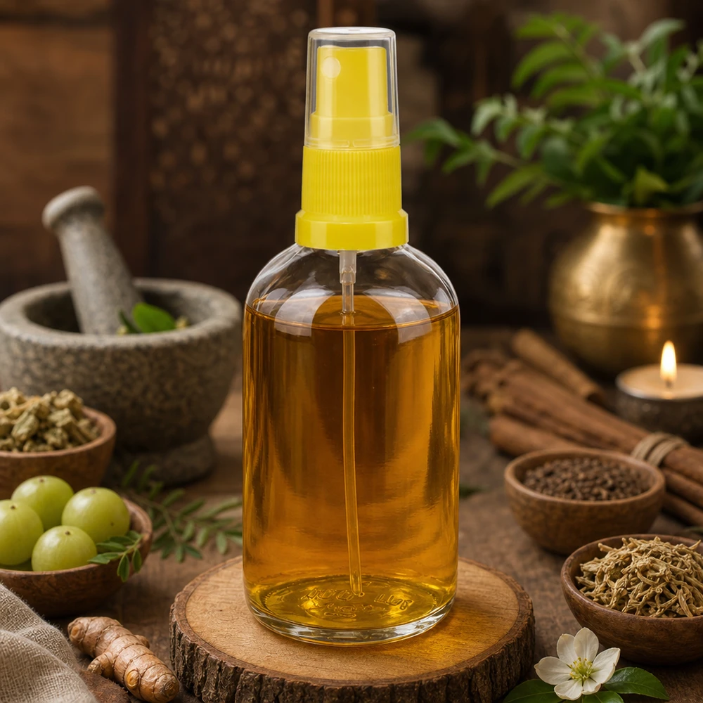 100ml Sprayflasche gelb/transparent Standardverschluss ClearLine UT18/100 Naturkosmetik Sprühflasche 100ml transparent gelber Kopf neben Mörser und Kerze