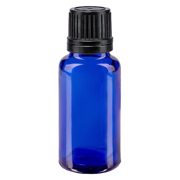 Apothekenflasche blau 20ml Tropfverschluss Giessring 1mm schwarz Originalitätsverschluss Apothekenflasche blau 20ml Tropfverschluss Giessring 1mm schwarz Originalitätsverschluss