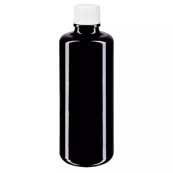 Apothekenflasche violett 100ml Tropfverschluss weiß 0.8mm Standard