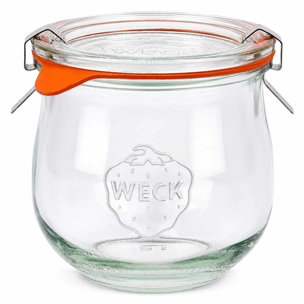 370ml Tulpenglas komplett WECK RR80 WECK Tulpenglas 370ml mit Glasdeckel und orangem Gummiring RR80 Einmachglas für Konservierung und Aufbewahrung