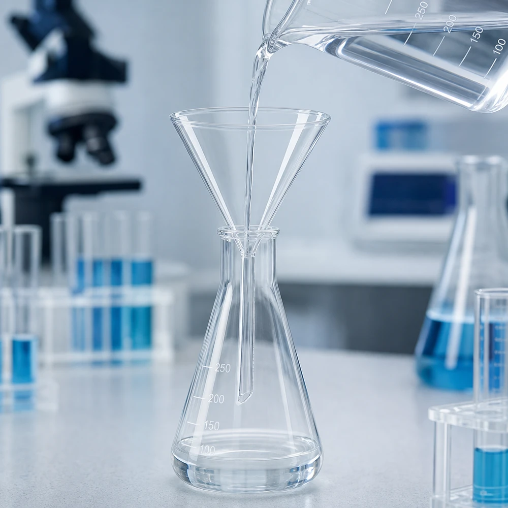 Präzisions-Labortrichter mit optimaler 60 Grad Neigung für verlustfreies Arbeiten