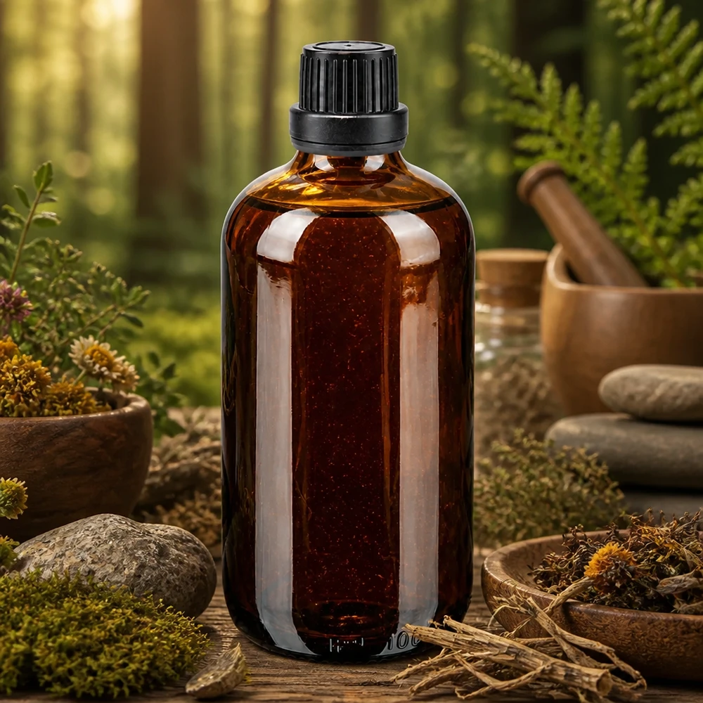 Braune Apothekertropfflasche 100ml aus UV-schützendem Glas für pflanzliche Extrakte und Tinkturen