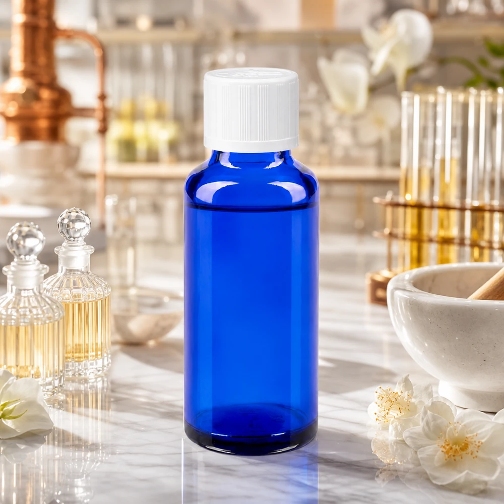 Apothekenflasche blau 30ml Tropfverschluss weiß Kindersicherung Standard Apothekerflasche Blauglas 30ml mit 1,2mm Tropfeinsatz für Aromatherapie und Naturkosmetik