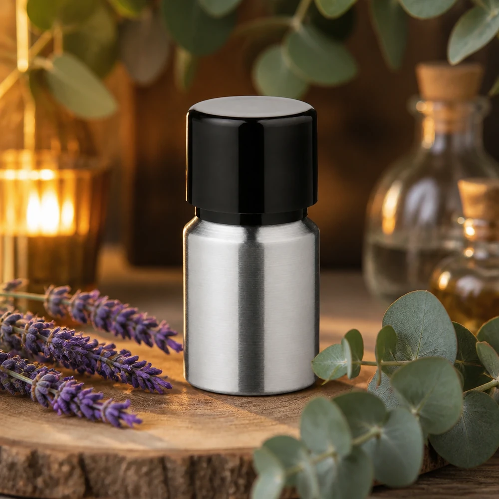 Rostfreie 10ml Aluflasche mit schwarzem Deckel bietet optimale Produktfrische und Haltbarkeit