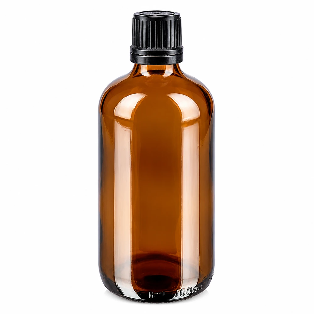 Apothekenflasche braun 100ml Schraubverschluss schwarz Giessring Originalitätsverschluss 100ml Apothekenglas braun mit schwarzem Originalitätsverschluss und enger 8mm Tropfereinsatz