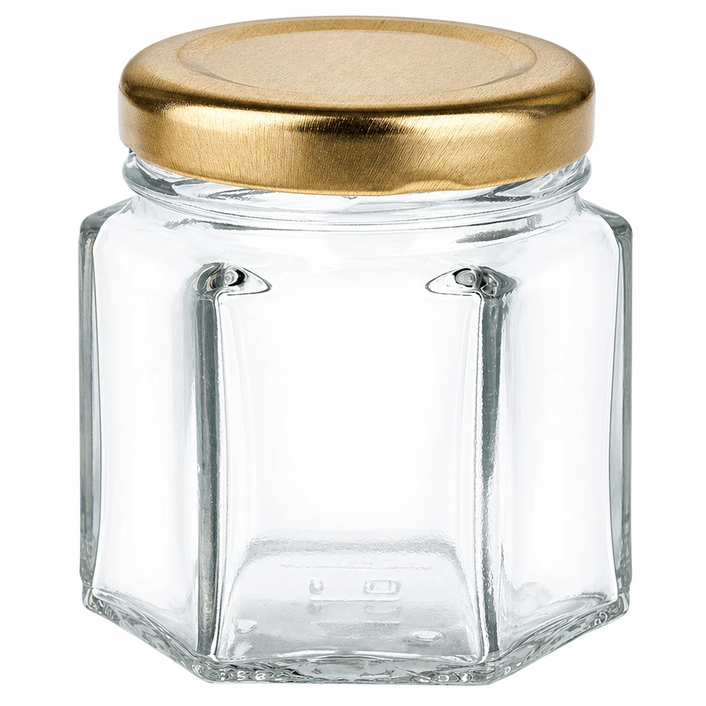 UNiTWIST 47ml Hexaglas mit goldenem Schraubverschluss für Konfitüre und Aufstriche