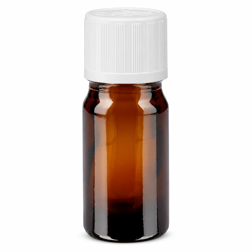 Miniatur Apothekerflasche 5ml in Braunglas mit weißem kindersicherem 11mm Verschluss