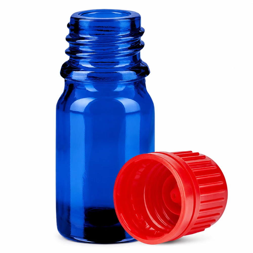 Professionelle 5ml Glasflasche blau mit rotem SV Verschluss für Laboranwendungen