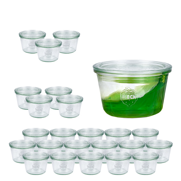 24er Set Weck Gläser 370ml Sturzgläser mit 24 Glasdeckeln 24er Set Weck Gläser 370ml Sturzgläser mit 24 Glasdeckeln