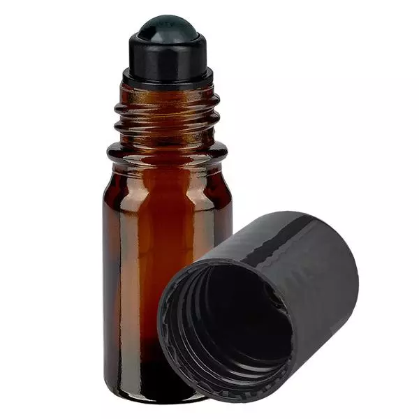 Apothekenflasche braun 5ml Roll-On Verschluss schwarz Apothekenflasche braun 5ml Roll-On Verschluss schwarz