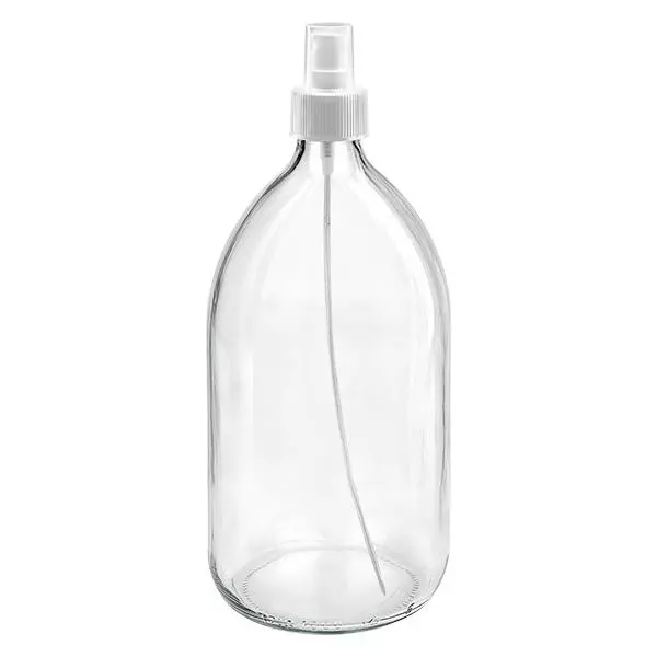 1000ml Medizinflasche klar, Pumpzerstäuber weiß ApoGlas 1000ml Medizinflasche klar, Pumpzerstäuber weiß ApoGlas