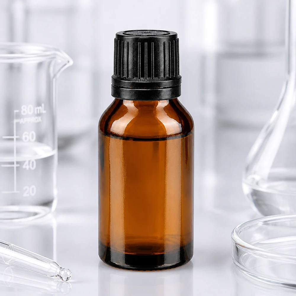 Kompakte Braunglasflasche 15ml mit schwarzem Tropfaufsatz 1mm für ätherische Öle und Tinkturen