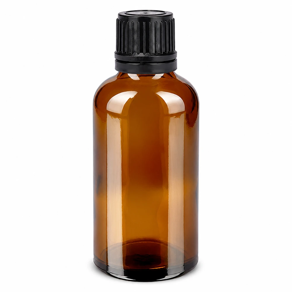 50ml Tropfflasche aus braunem Glas mit schwarzem Schraubdeckel für pharmazeutische Anwendungen