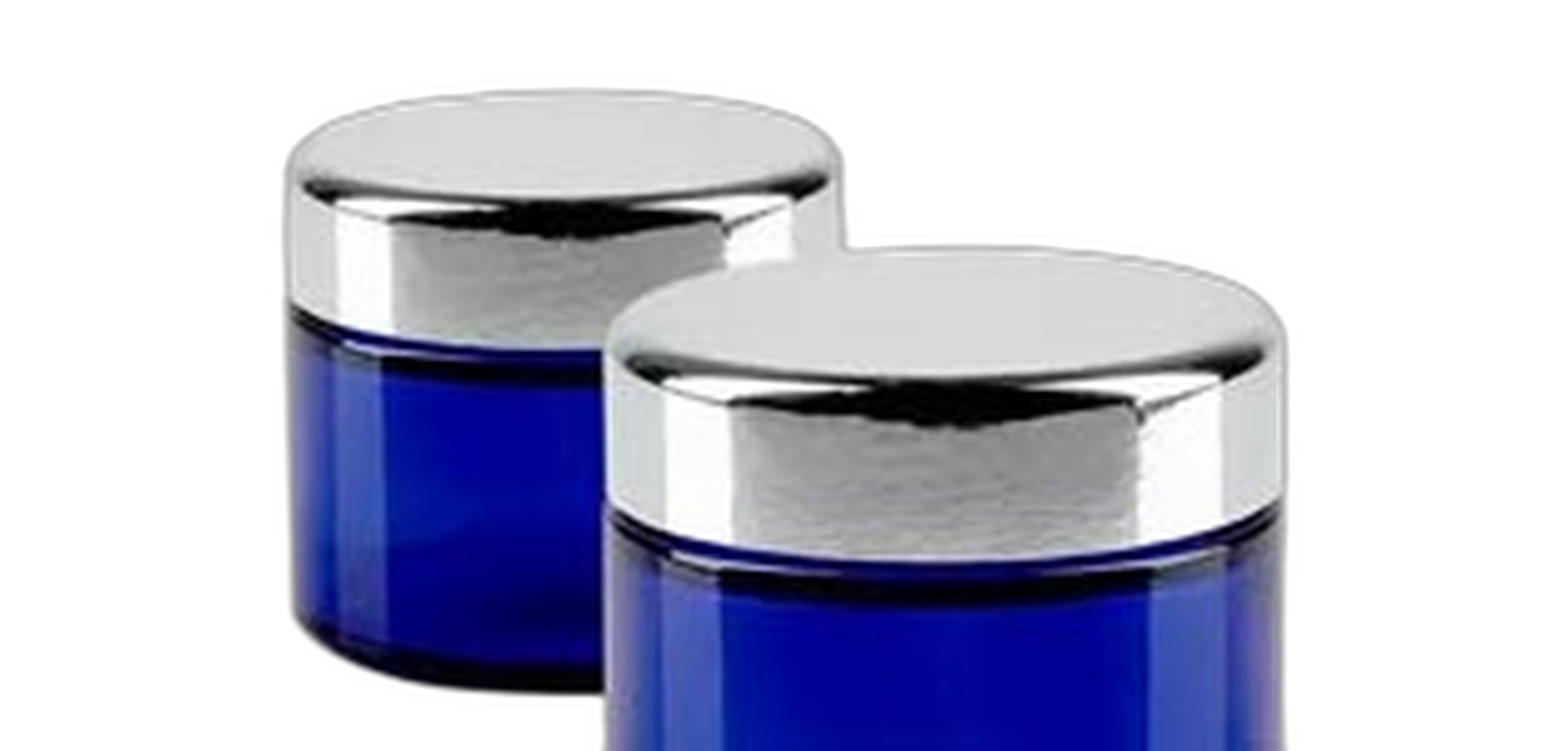 Glastiegel blau mit silbernem Deckel