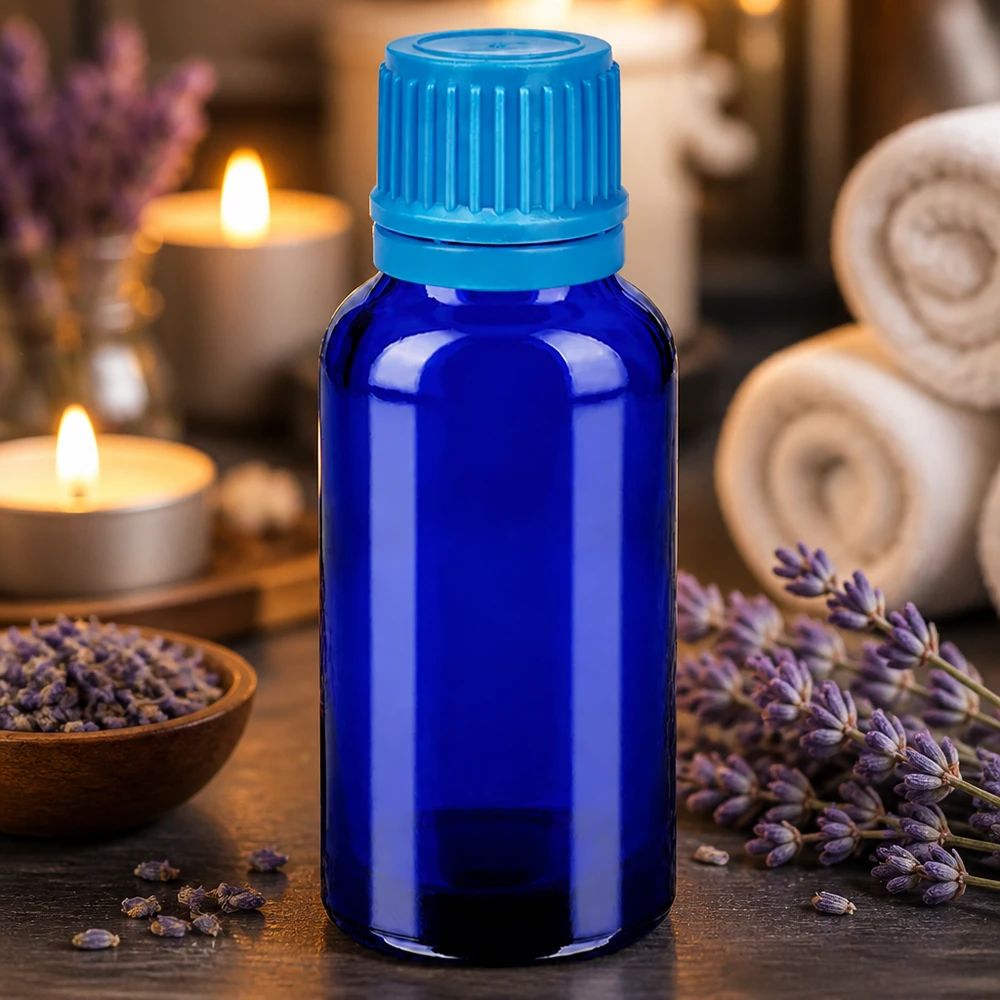30ml Flasche 11mm Schraubverschluss blau Originalitätsverschluss BlueLine UT18/30 Dickwandige Glasflasche 30ml mit robustem Material für langfristige Lagerung empfindlicher Substanzen