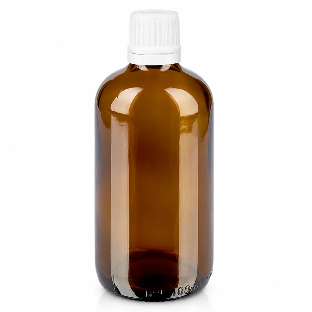 Pharmazeutische Braunglasflasche 100ml mit Sicherheitsverschluss weiß