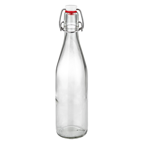 500ml Glasflasche und Bügelverschluss Porzellan UNiTWIST 500ml Glasflasche mit Bügelverschluss aus Porzellan, transparente Flasche mit rotem Dichtungsring für Getränke