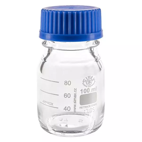 Laborgewindeflasche 100ml mit Kappe, Borosilikat Laborgewindeflasche 100ml mit Kappe, Borosilikat