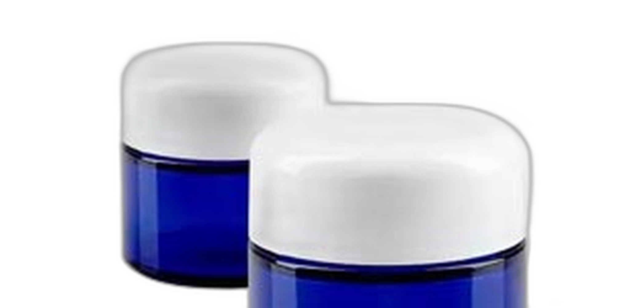 Glastiegel blau mit weissem Deckel