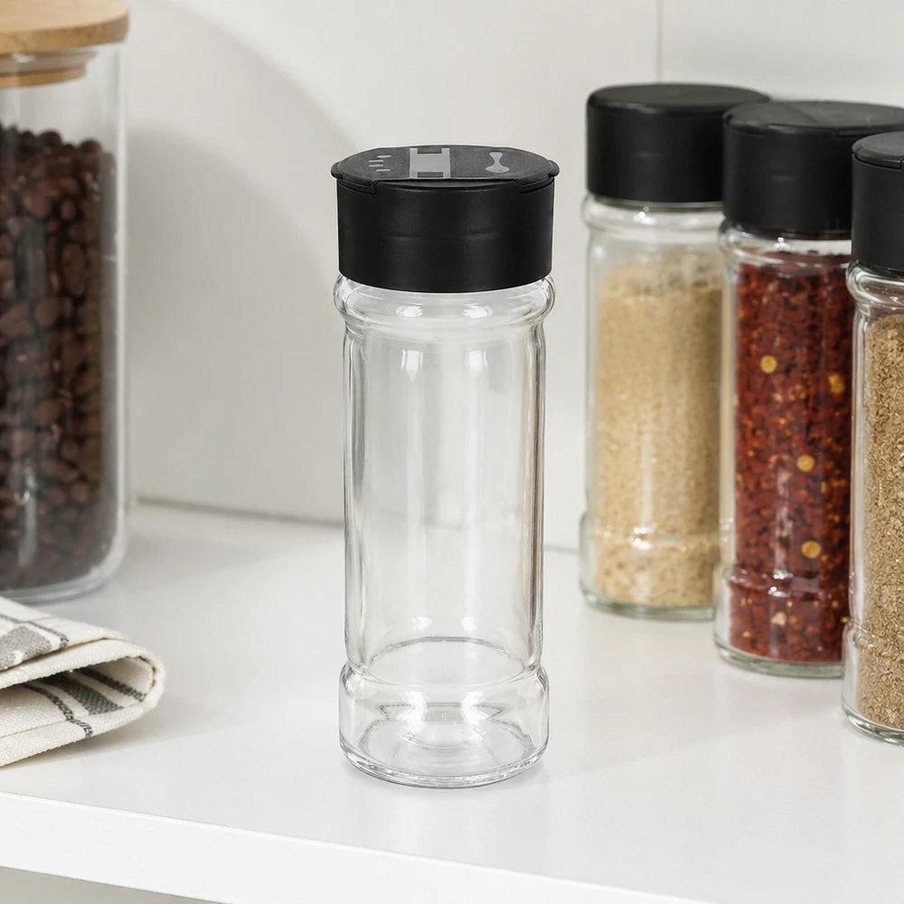 Salz-/Gewürzglas 100ml mit Doppelstreuer schwarz Hochwertiges Salzglas 100ml mit praktischem Doppelstreuer-Deckel für Küche und Vorrat