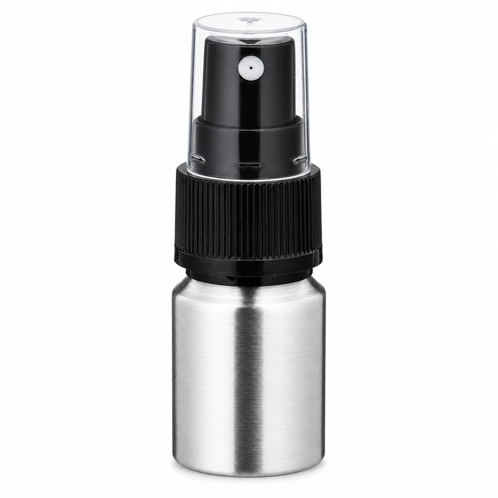 Kompakte 10ml Sprayflasche Aluminium mit transparentem Schutzdeckel für sichere Aufbewahrung