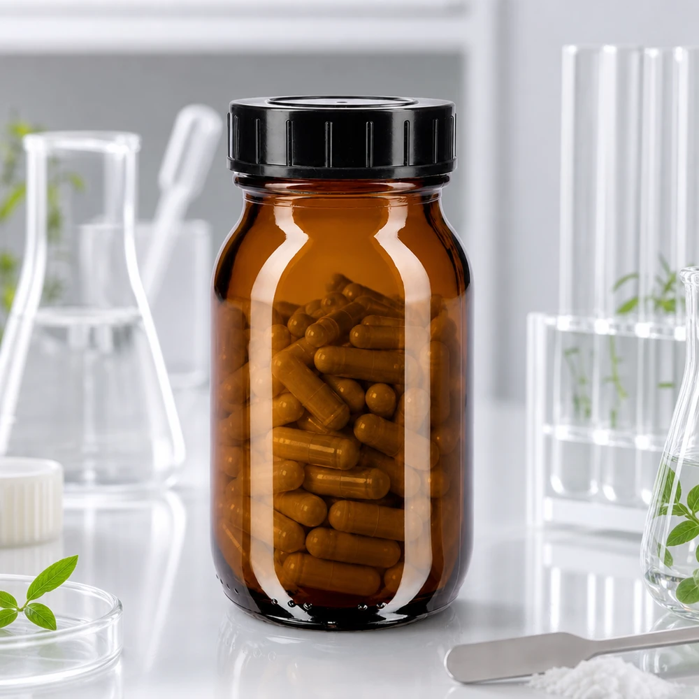 100ml Weithalsflasche Braunglas mit Schraubdeckel Kompakte Braunglasflasche 100ml mit großer Öffnung für Labor und Apotheke geeignet