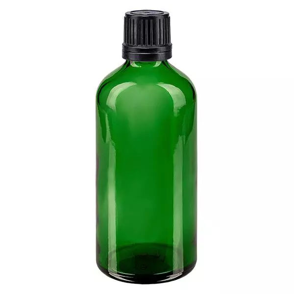 Apothekenflasche grün 100ml Schraubverschluss schwarz Giessring Originalitätsverschluss