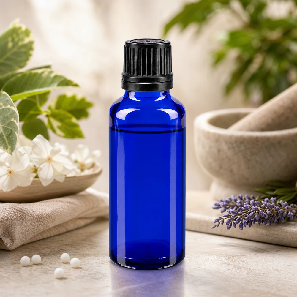 Apothekenflasche blau 30ml Schraubverschluss schwarz Giessring Originalitätsverschluss UV-Schutz Glasflasche 30ml kobaltblau mit 8mm Originalverschluss für Naturheilmittel