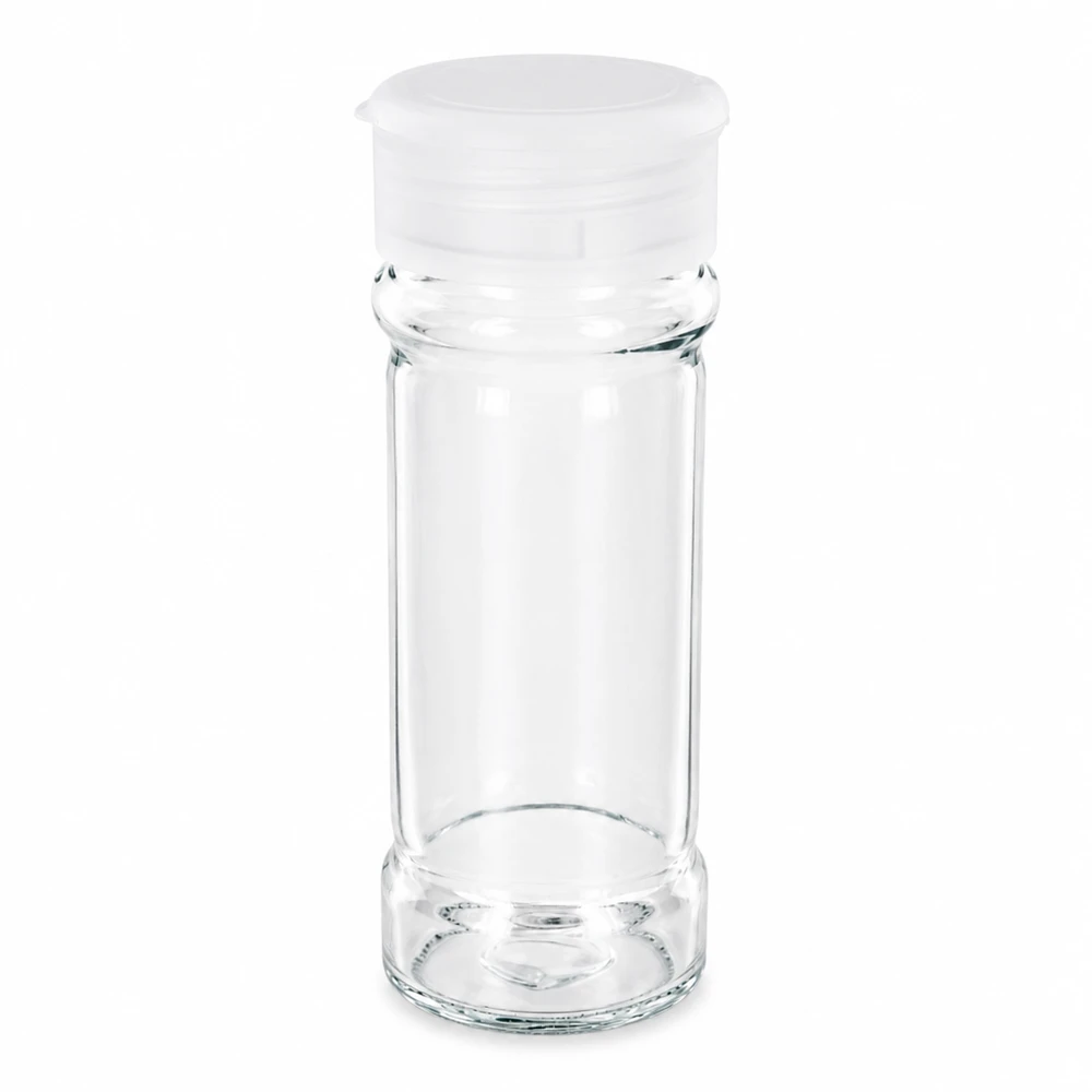 Salz-/Gewürzglas 100ml mit Streuer weiss Transparentes Gewürzglas 100ml mit weißem Kunststoffaufsatz zum Streuen
