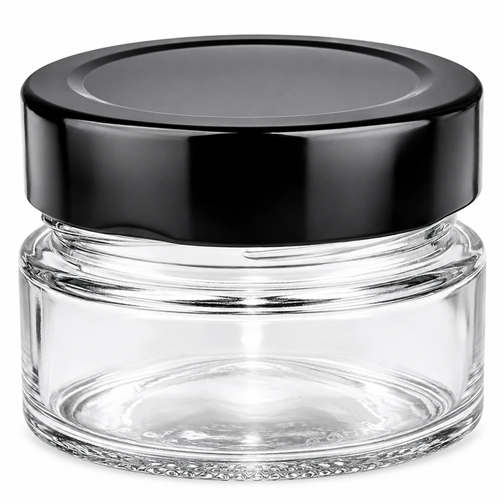 80ml Rundglas 24er-Set mit Deckel (Deckelfarbe: schwarz) UNiTWIST Hochwertiges Einmachglas 80ml Rundform schwarzer Metalldeckel 24er Vorteilspack