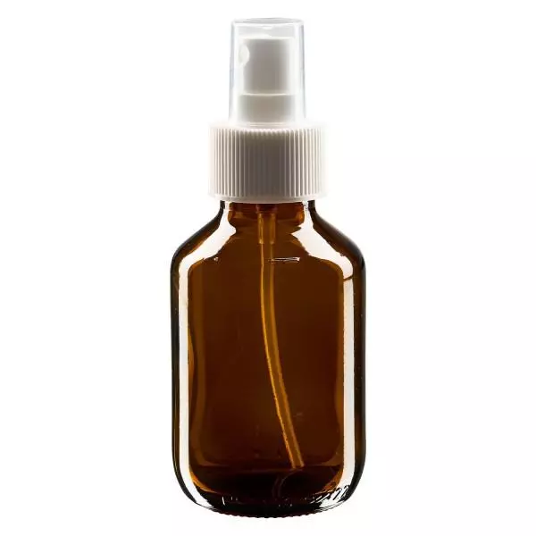 100ml Medizinflasche braun, Pumpzerstäuber weiß ApoGlas 100ml Medizinflasche braun, Pumpzerstäuber weiß ApoGlas