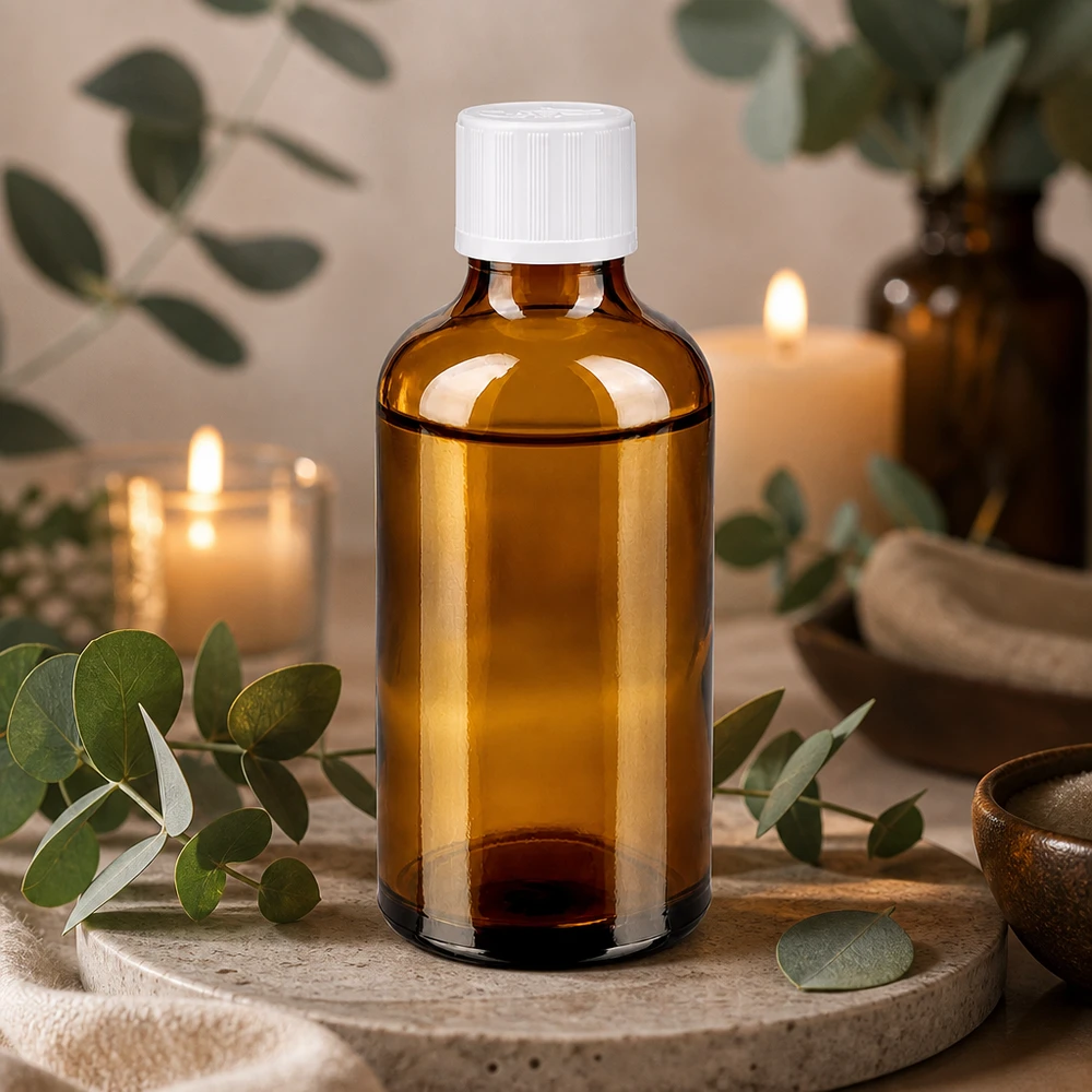 Apothekenflasche braun 50ml Schraubverschluss weiß Kindersicherung Standard 50ml Apothekerflasche aus Braunglas mit weißem Kindersicherheitsverschluss für Naturprodukte