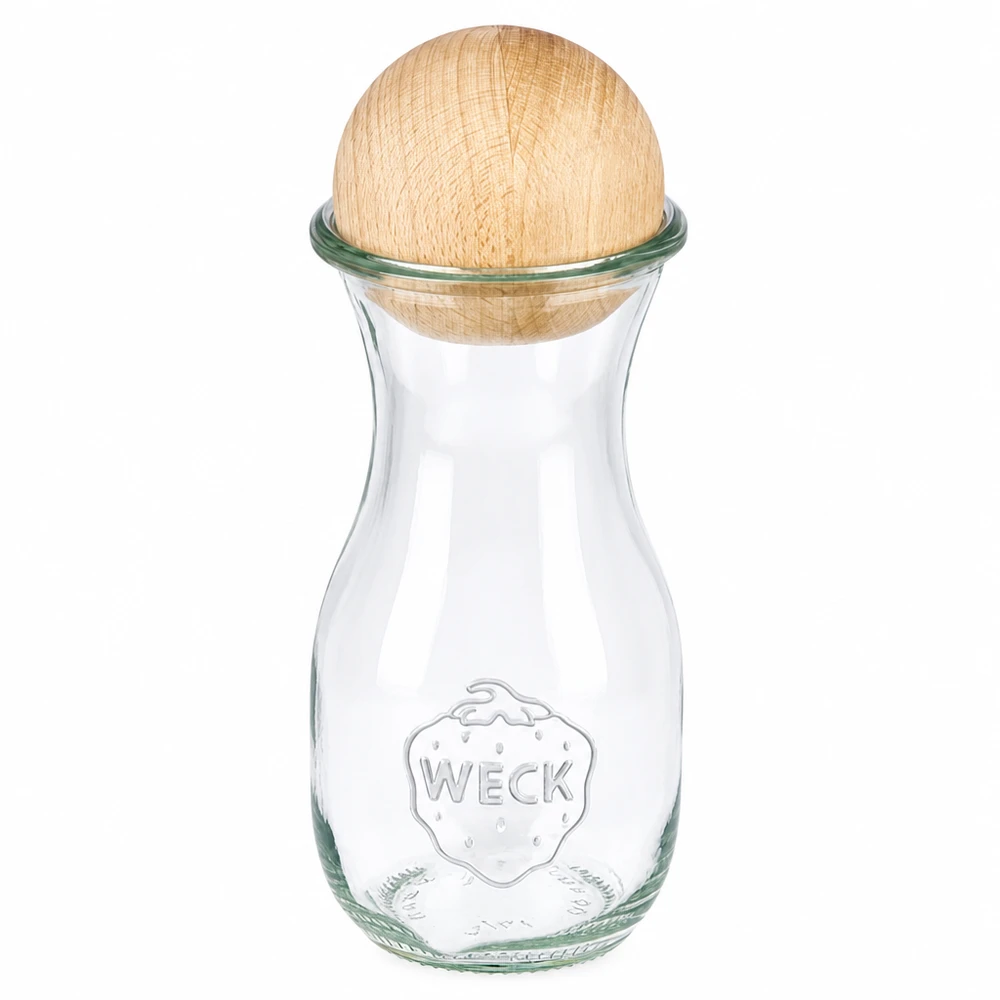 290ml Saftflasche WECK RR60 mit Holzkugel Buche WECK Saftflasche 290ml RR60 aus Glas mit Holzkugel Buche als Verschluss, klassisches Design für Getränke