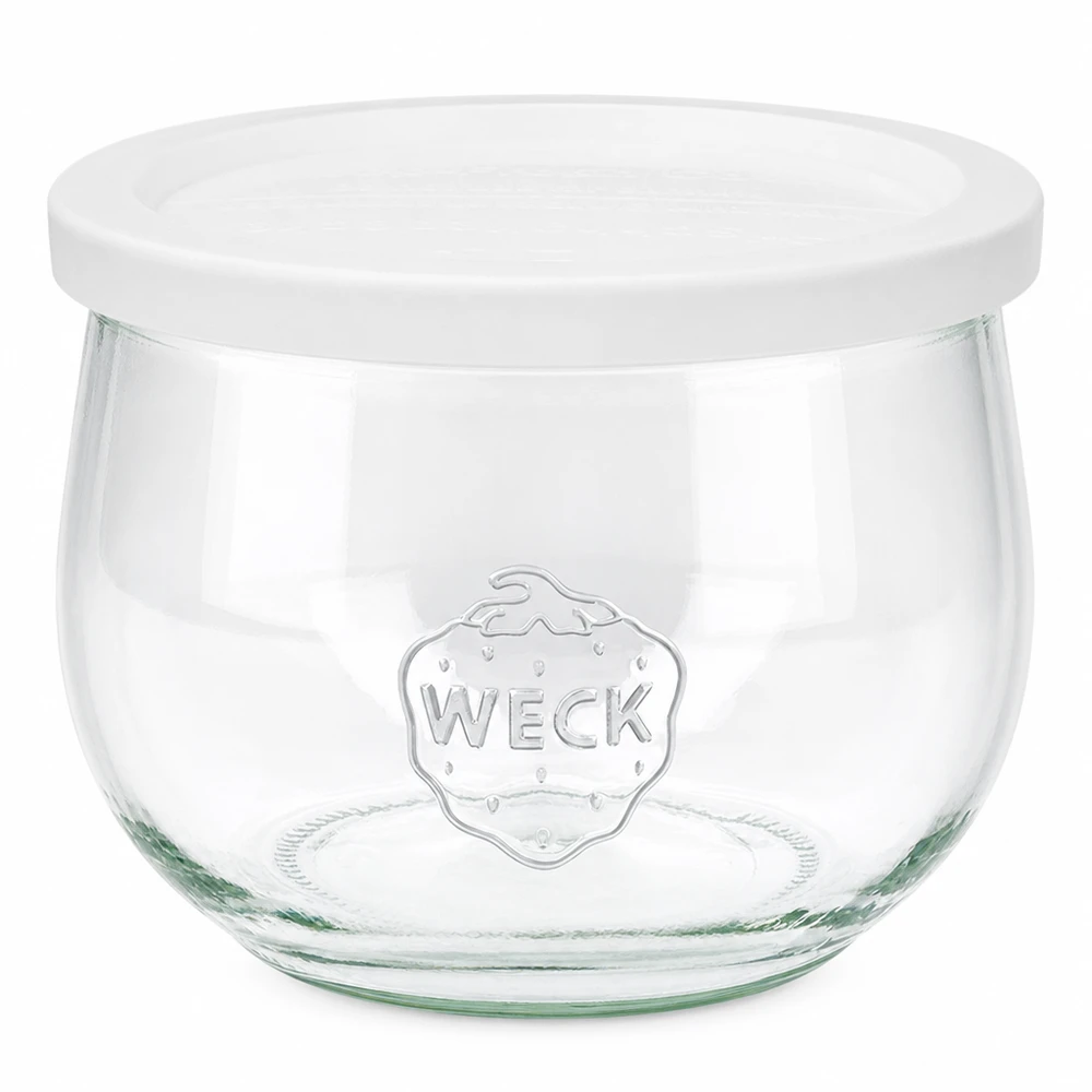 580ml Tulpenglas mit Frischedeckel WECK RR100 WECK Tulpenglas 580ml mit weißem Frischedeckel RR100 Einmachglas transparent mit WECK Logo