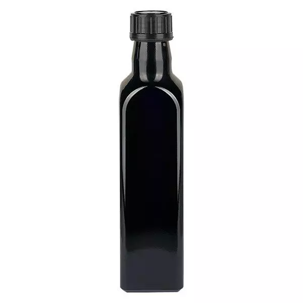 Oelflasche Violettglas 500ml eckig, schw. Schraubverschluss Oelflasche Violettglas 500ml eckig, schw. Schraubverschluss