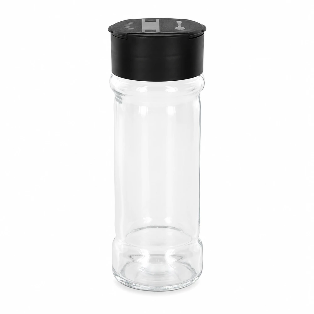 Salz-/Gewürzglas 100ml mit Doppelstreuer schwarz Kompaktes Salz- und Gewürzglas aus Glas 100ml mit praktischem Doppelstreuerdeckel schwarz