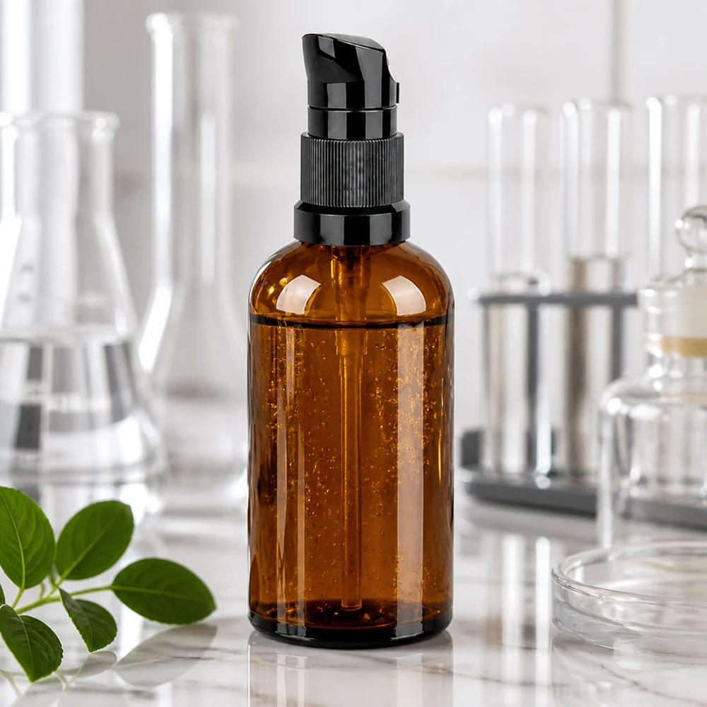 Wiederverwendbare 100ml Pumpflasche aus robustem Braunglas für nachhaltige Kosmetikverpackung